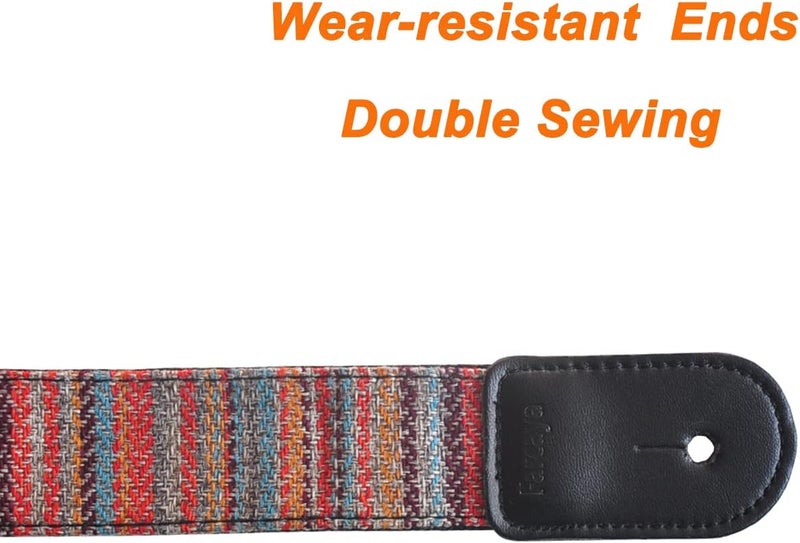 Farcaya Ukulele Strap for Soprano Concert Tenor Baritone Uke Mandolin Banjo Cotton Soft Country Style with Picks Lock Button End Pin Musical Instrument Accerssories (Striped Red) - Image 3
